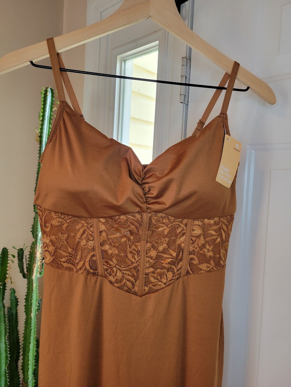NEW Popilush Corset Cocktail Brown Long Lace Shaper Dress, Size Womens Large - Picture 2 of 8
